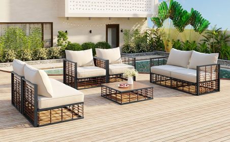 TOPMAX Modern Minimalist 7-Piece Metal Patio Sectional Sofa Set, All-Weather Garden Conversational Furniture Set, Gray - as Pic