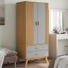 Wardrobe OLDEN Gray and Brown 30.1"x20.9"x67.7" Solid Wood Pine - Gray
