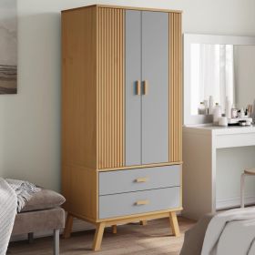 Wardrobe OLDEN Gray and Brown 30.1"x20.9"x67.7" Solid Wood Pine - Gray
