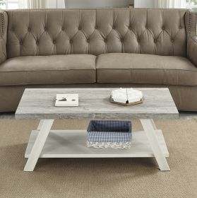 Athens Contemporary Two-Tone Wood Shelf Coffee Table in Weathered Gray and Beige - as Pic