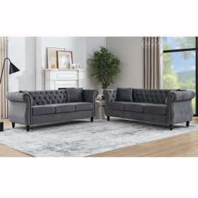 3-seater + 3-seater Combination sofa.Grey Velvet(W834S00062) - as Pic