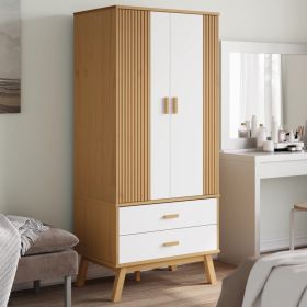 Wardrobe OLDEN White and Brown 30.1"x20.9"x67.7" Solid Wood Pine - White