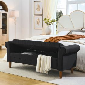 62" Bedroom Tufted Button Storage Bench, Modern Fabric Upholstered Ottoman, Black