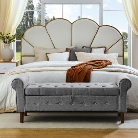 62" Bedroom Tufted Button Storage Bench, Modern Fabric Upholstered Ottoman (Grey)