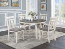 Dining Room Furniture 5pc Dining Set Round Table And 4x Side Chairs Gray Fabric Cushion Seat White Clean Lines Wooden Table Top - as Pic