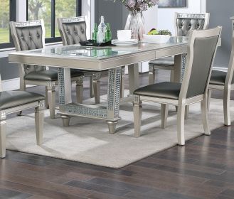 Formal Traditional Dining Table Rectangle Table w Leaf Silver Hue Glass Top 1pc Dining Table Dining Room Furniture - as Pic