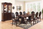 Formal Dining Room Table w Leaf 2x Arm Chairs And 6x Side Chairs Brown 9pc Set Dining Table Double Pedestal Base Royal Rectangle Table - as Pic