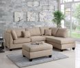 Sand Color 3pcs Sectional Living Room Furniture Reversible Chaise Sofa And Ottoman Polyfiber Linen Like Fabric Cushion Couch - as Pic