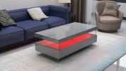 Ria Modern & Contemporary Style Built in LED Style Coffee Table in Gray color Made with Wood & Glossy Finish - as Pic