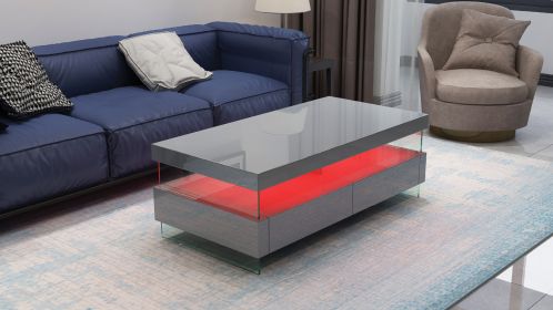 Ria Modern & Contemporary Style Built in LED Style Coffee Table in Gray color Made with Wood & Glossy Finish - as Pic