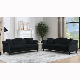 79" Chesterfield Sofa Black Velvet for Living Room, 3 Seater Sofa Tufted Couch with Rolled Arms and Nailhead