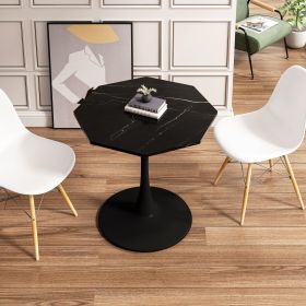 31.50"Modern Octagonal Coffee Table with Printed Black Marble Table Top,Metal Base, for Dining Room, Kitchen, Living Room - as Pic