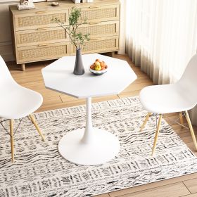 31.50"Modern Octagonal Coffee Table with MDF Table Top,Metal Base, for Dining Room, Kitchen, Living Room,White - as Pic