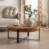 31.29"Modern Retro Splicing Round Coffee Table, Fir Wood Table Top with Black Cross Legs Base(Same SKU:W75770652) - as Pic