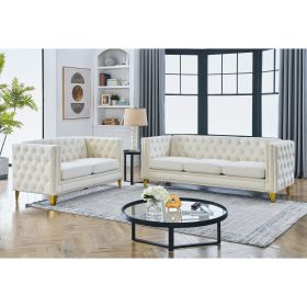 3-seater + 2-seater Combination sofa.BEIGE VELVET - as Pic