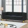 Black Velvet Sofa for Living Room,Buttons Tufted Square Arm Couch, Modern Couch Upholstered Button and Metal Legs, Sofa Couch