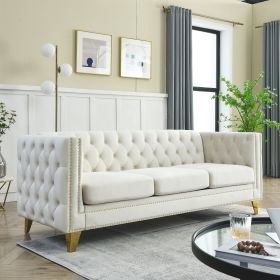Velvet Sofa for Living Room,Buttons Tufted Square Arm Couch, Modern Couch Upholstered Button and Metal Legs, Sofa Couch