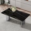 Modern minimalist dining table. The black imitation marble glass desktop is equipped with silver metal legs. 71 "* 39.3" * 29.5 "DT-69