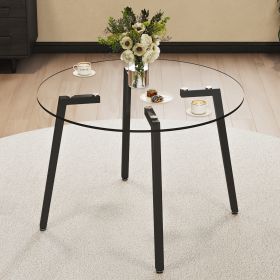 Modern simple style round transparent tempered glass table, tempered glass table top, black metal legs 42 "*42" *29.5 "1123r - as Pic