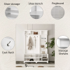 Hall Tree with Shoe Bench, Coat Rack ,Shoe Storage ,Storage Shelves and Pegboard, for Hallways, Halls and Bedrooms, White - as Pic