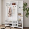 Hall Tree with Shoe Bench, Coat Rack ,Shoe Storage ,Storage Shelves and Pegboard, for Hallways, Halls and Bedrooms, White - as Pic