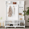 Hall Tree with Shoe Bench, Coat Rack ,Shoe Storage ,Storage Shelves and Pegboard, for Hallways, Halls and Bedrooms, White - as Pic
