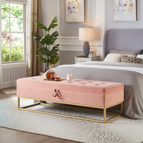 58.6" Bed Bench Metal Base with Storage Pink Velvet - as Pic