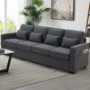104" 4-Seater Modern Linen Fabric Sofa with Armrest Pockets and 4 Pillows,Minimalist Style Couch