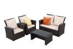 4-Pieces Outdoor Patio Furniture Set PE Rattan Wicker with Brown - as Pic