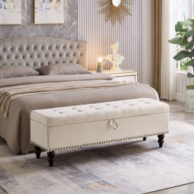59" Bed Bench Ottoman with Storage Beige Fabric - as Pic