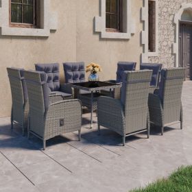 9 Piece Patio Dining Set Poly Rattan and Glass Gray - Gray