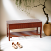 Quality Solid Wood Shoe Bench with Storage, Cherry - as Pic