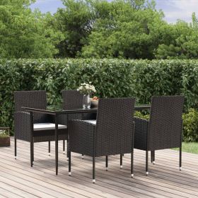 5 Piece Patio Dining Set with Cushions Black Poly Rattan - Black
