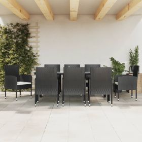 9 Piece Patio Dining Set Black Poly Rattan and Steel - Black
