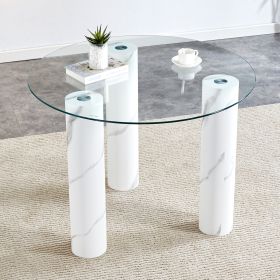 Round transparent tempered glass dining table, white MDF legs, kitchen dining table, living room dining table 40 "* 40" * 29.4 "F-X03 - as Pic
