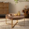 33.86"Modern Retro Splicing Round Coffee Table,Fir Wood Table Top with Gold Cross Legs Base(Same SKU:W757127348) - as Pic