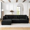 Modern Home Living Room L-Shaped Sectional Sofa Couches with Storage Ottoman, Convertible Oversized 4 Seater Couch Towel Fabric, Black - as Pic