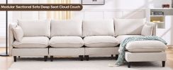Modular Sectional Sofa, L Shaped Couch Set for Living Room, 4-Seater Comfy Cloud Couches with Movable Ottoman Beige - as Pic