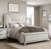 1pc Modern Luxury Queen Bed Upholstered Headboard with LED Lighting Wooden Bedroom Furniture Antique White Finish and Gold - as Pic