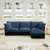 L-Shaped Slipcovered Sectional Sofa Couch, Comfy Chenille Deep Seat Cloud Couch with Convertible Ottoman & 2 Big Pillows, Blue