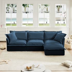 L-Shaped Slipcovered Sectional Sofa Couch, Comfy Chenille Deep Seat Cloud Couch with Convertible Ottoman & 2 Big Pillows, Blue