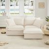 Slipcovered Sectional 2 Seater Sofa Couch with Convertible Ottoman L Shape, Chenille Fabric, Cream