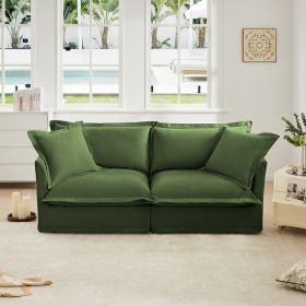 Green Modern Slipcovered 2-Seat Sofa Couches for Living Room, 2 Seater Sofa, Plain Chenille Deep Seat Sofa with Upholstered Cushion&Detachable Cover