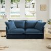 Blue Modern Slipcovered 2-Seat Sofa Couches for Living Room, 2 Seater Sofa, Plain Chenille Deep Seat Sofa with Upholstered Cushion&Detachable Cover