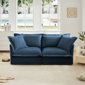 Blue Modern Slipcovered 2-Seat Sofa Couches for Living Room, 2 Seater Sofa, Plain Chenille Deep Seat Sofa with Upholstered Cushion&Detachable Cover