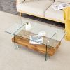 43.3 Inch Modern Two-Tier Coffee Table - An Elegant Combination of Clear Glass and Light Wood Texture Sticker