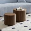 MDF nested table set 2 pieces, handcrafted round coffee table in living/lounge area, walnut color - as Pic