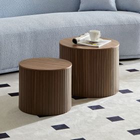 MDF nested table set 2 pieces, handcrafted round coffee table in living/lounge area, walnut color - as Pic