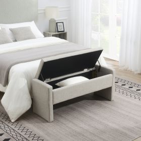Modern Bed End Bench with Storage,Upholstered Large Foot Rest Stool, Linen Light Grey