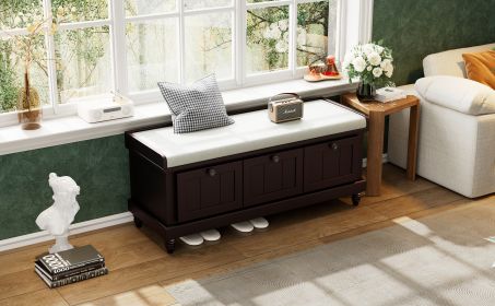 TREXM Classic Storage Bench with Cushioned Seat and Three Drawers for Entryway and Living Room (Espresso) - as Pic